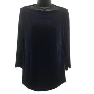 Citiknit VTG Navy Blue Slinky Top Size Small 3/4 Sleeve Blouse Acetate Spandex